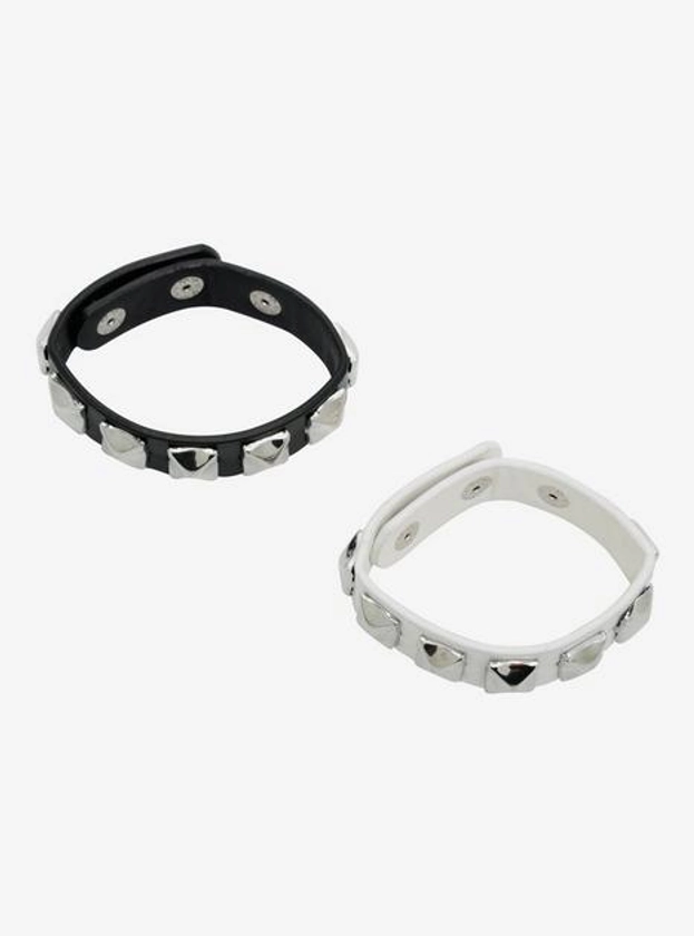Social Collision Black & White Stud Cuff Bracelet Set | Hot Topic