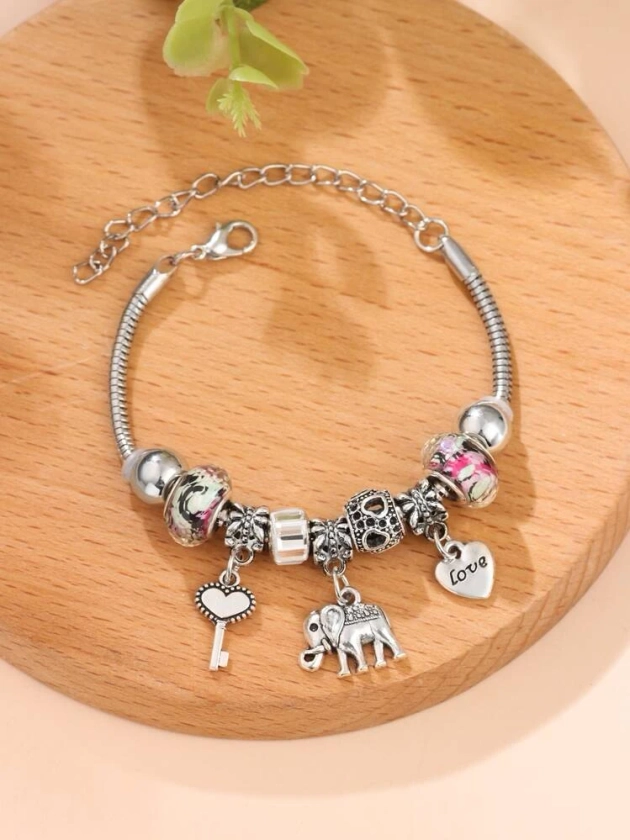 Heart & Elephant Charm Bracelet