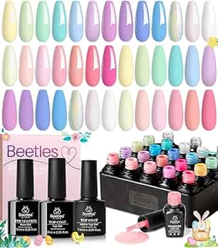 beetles Gel Polish Nail Set 20 Colors Pastel Girly Sparkle Glitter Uv Gel Dreamy Town Collection Macaroon Bright Pastel Easter Nail Manicure Kit for Girls Women with 3Pcs Base Top Coat Spring Nails