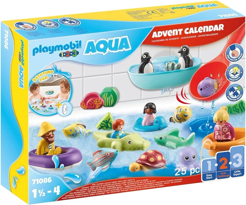 Playmobil 71086 1.2.3 AQUA Bath Time Fun Advent Calendar, countdown to Christmas, includes 24 doors to open each day in December, fun imaginative role-play, playset suitable for children ages 1.5+