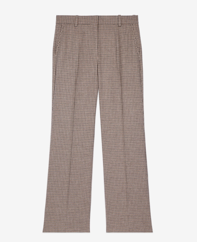 Beige houndstooth straight-leg trousers| The Kooples