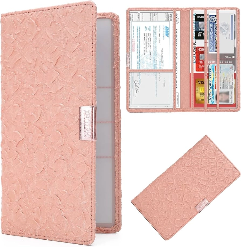 Car Registration & Insurance Card Holder：Auto Glove Box Document Organizer Leather Vehicle Travel License Wallet Accessories for Women Men (Pink)