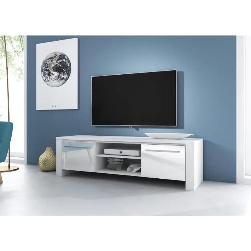 VIVALDI Meuble TV - MANHATTAN - 140 cm - blanc mat / blanc brillant sans LED - style moderne