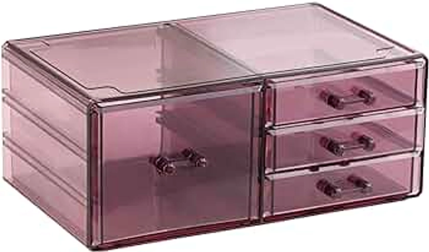 Cq acrylic Purple Stacking Arts and Crafts Organizer Storage With 4 Drawers,4.72" Tall Acrylic Organizer Drawers,Plastic Organization Drawers For Vanity, Undersink, Kitchen Cabinets,Bathroom