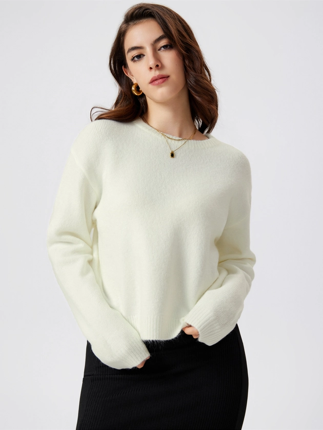 Round Neck Knitted Long Sleeve Sweater For School Daily Casual