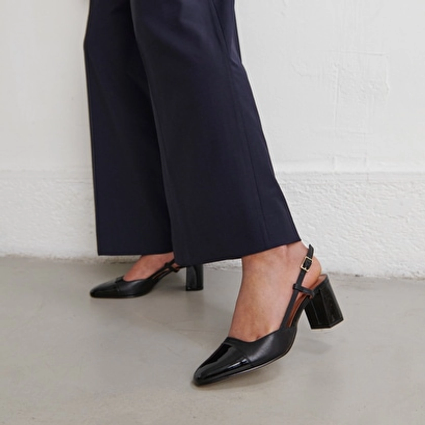 Slingbacks à talons en vernis et cuir noir pour Unisexe | Jonak