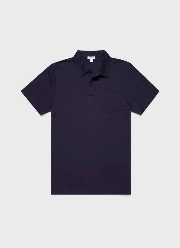 Men's Riviera Polo Shirt in Navy | Sunspel