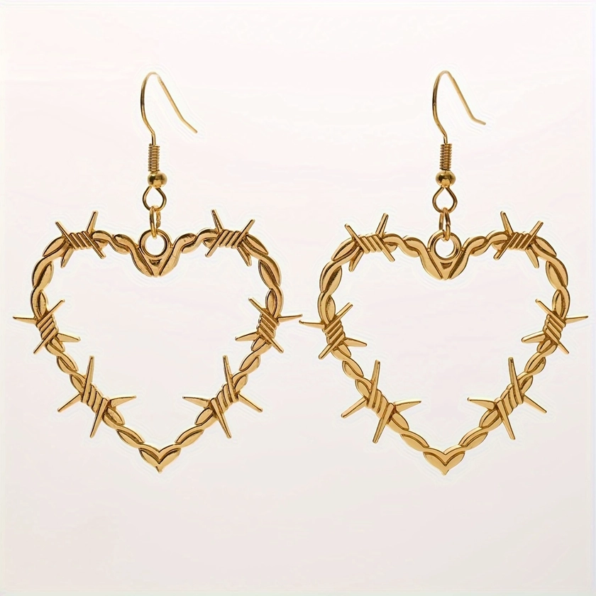 Punk Style Thorns Rose Love Heart Hoop Earrings Gothic Temperament Ear Jewelry