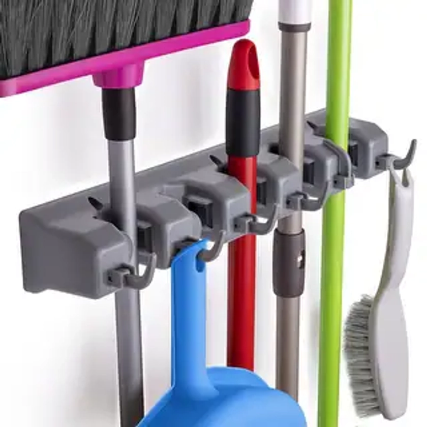 Zulay Home Mop and Broom Organizer Wall Mount 5 Slots | Overstock.com Shopping - The Best Deals on Bowls & Colanders | 43640721