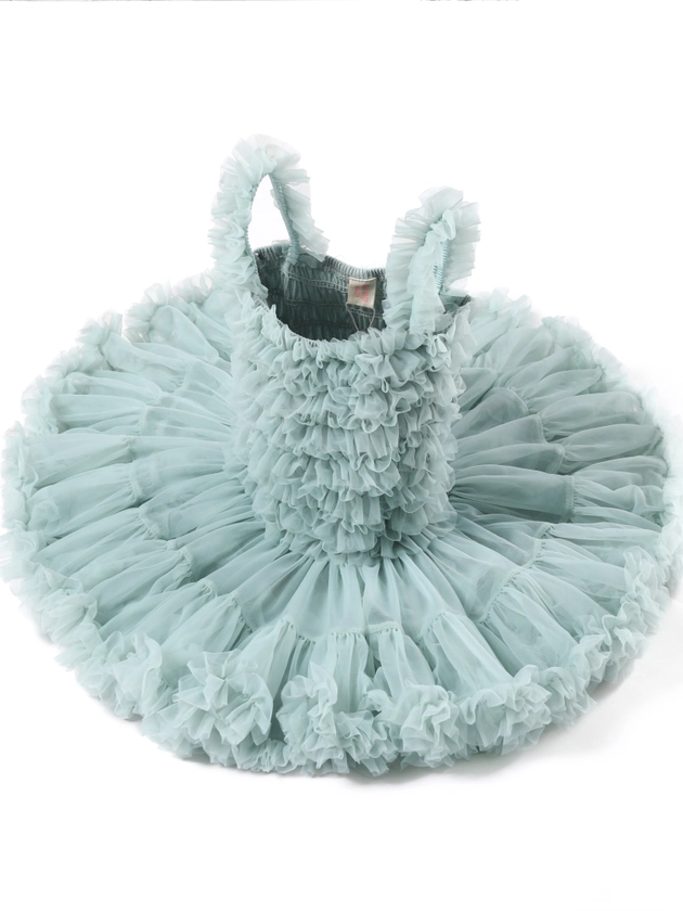 Girls Cotton Princess Tutu Dress, Pastel Tulle, Sleeveless, * Bodice, Halter Neck, Multi-Layered Skirt With Floral Accents