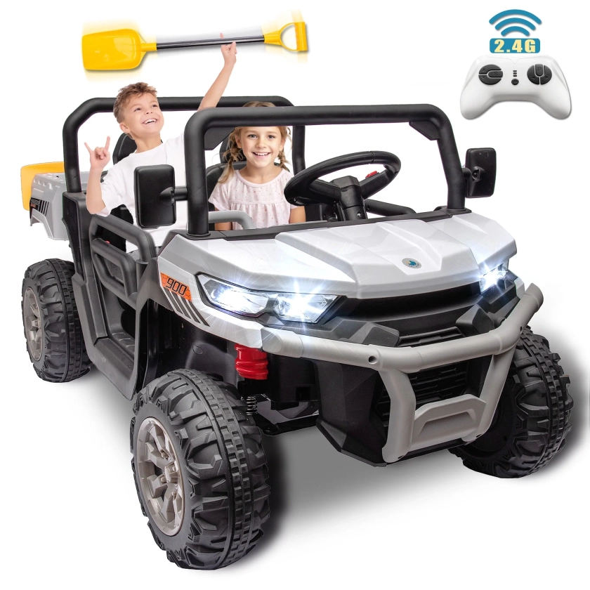 24V 2 Seater Kids Ride on Car Truck, Ride On UTV with 2x200W Motor Ride On Dump Truck, Ride On Car with Dump Bed/Shovel, Electric Vehicle with Non-slip tyre, LED Light, Music, Remote Control, White - Walmart.com