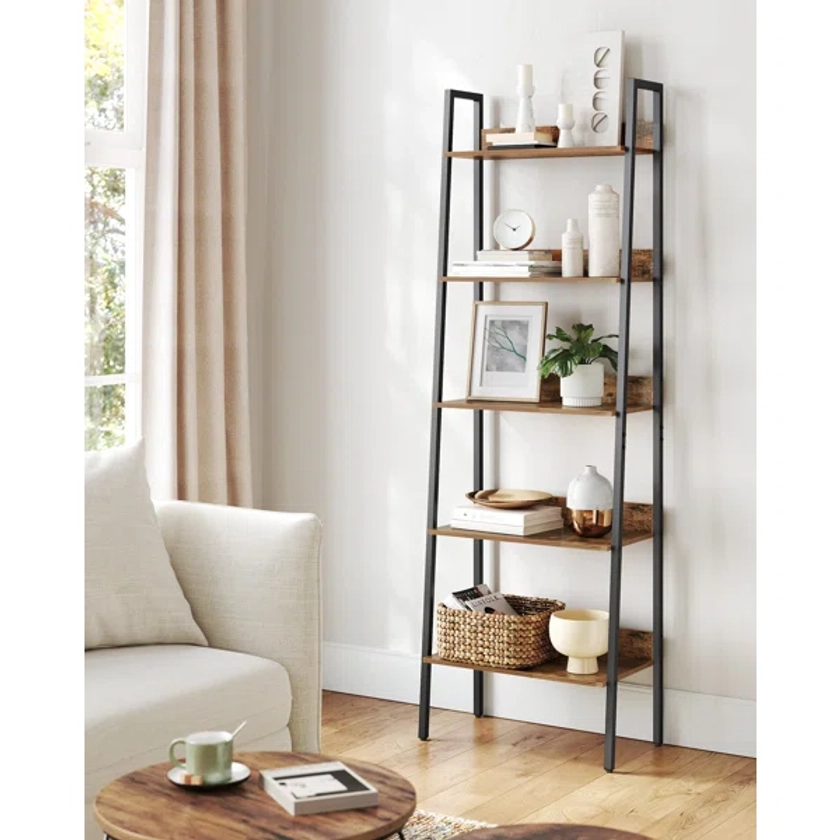 Ladder Shelf, 5-Tier Narrow Shelf, Bookshelf For Home Office, Living Room, Bedroom, Kitchen, Industrial, Rustic Brown And Ink Black