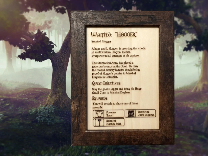 Wanted: "Hogger" Classic WoW Quest Engraved Wood Sign, World of Warcraft Decor, World of Warcraft Gift, Alliance, Horde, Warcraft, Gaming