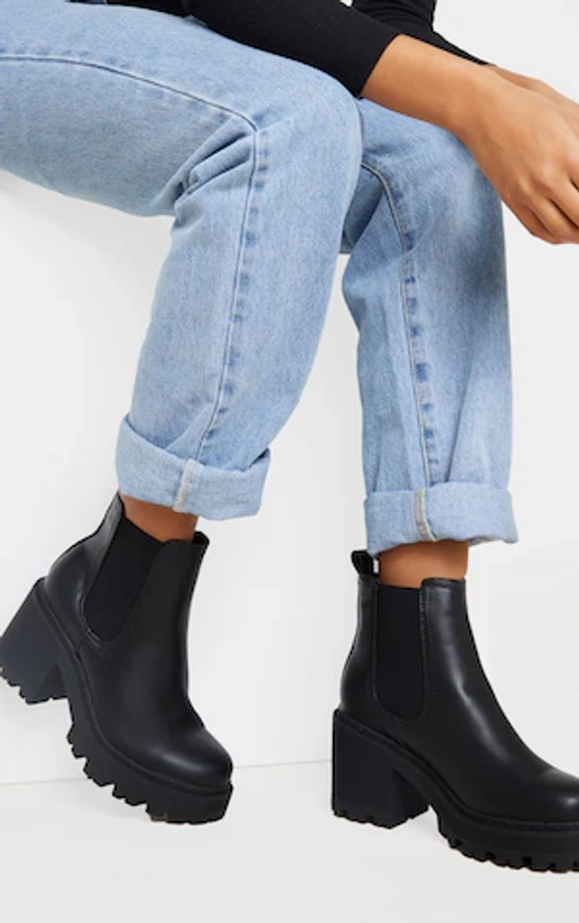 Black Wide Fit Chunky Heeled Chelsea Boot