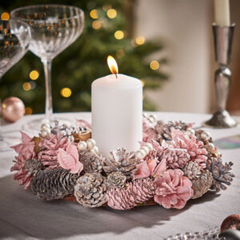 Pink Christmas Candle Holder Table Centrepiece