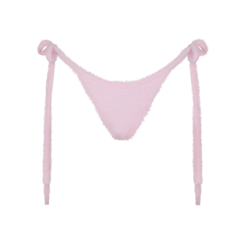 FUZZY KNITS TIE SIDE THONG | BABY PINK