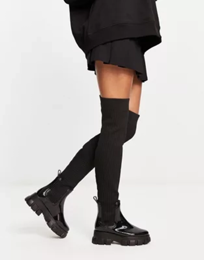 ASOS DESIGN Gravity over the knee wellie boots in black | ASOS