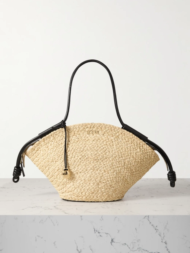LOEWE Paseo Small leather-trimmed raffia tote | NET-A-PORTER