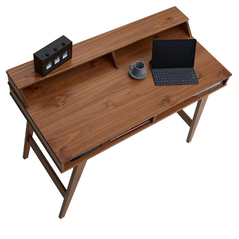 Bureau avec rangement LUNA en pin massif lasuré brun foncé