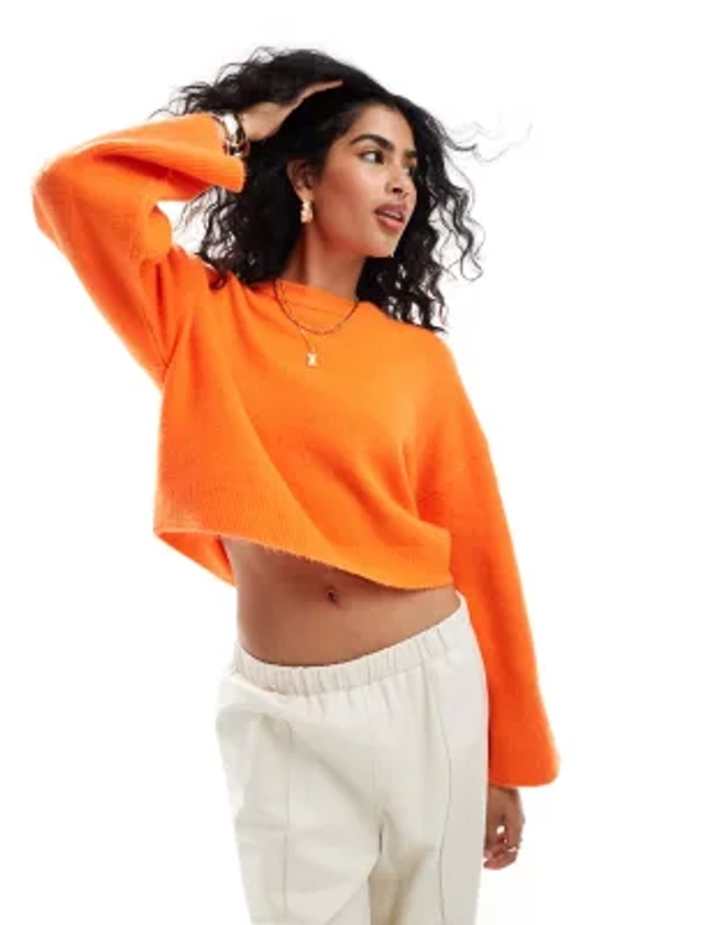 ASOS DESIGN crew neck boxy jumper with wide cuff in orange | ASOS