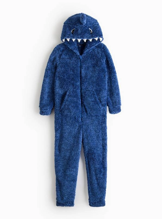 Novelty Shark Navy Fleece All-In-One 5-6 years