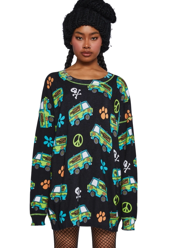 Dolls Kill x Scooby Doo Oversized Mystery Machine Sweater - Black