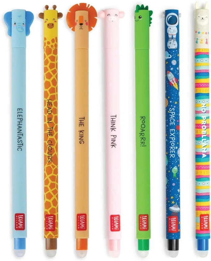 Legami Erasable Pens Bundle - Set of 7 Legami Erasable Gel Pens, Rub Out Cute Kawaii Pens (Kawaii)