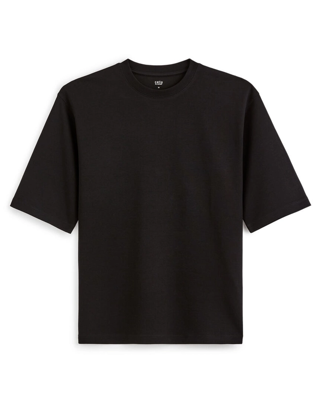 T-shirt oversize col rond en coton mélangé - noir