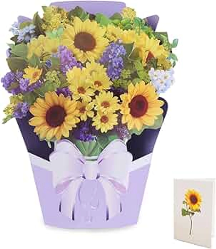 Foldin'Fun Sunflower 3D Pop-Up Greeting Card, Birthday Card for Women, Mother, Grandma, Wife, Includes Envelop, 8.8x6.0in, Paper Flower Bouquet