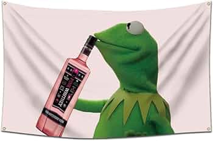 Arbinger Kermit Sipping Pink Whitney Flag 3x5ft Banner Funny Tapestry for College Dorm with 4 Brass Grommets