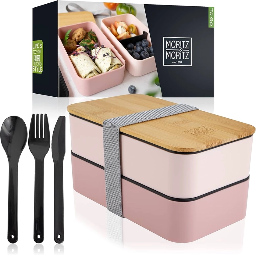 Moritz & Moritz Bento Lunch Box Rose - Boite Repas japonais pour Adultes et Enfants - Lunch Box compartimentée - Lunchbox idéale pour le Travail, l'Ecole et les Déplacements