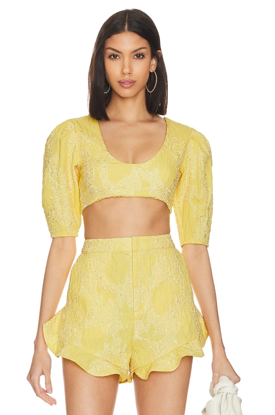 Camila Coelho Kahlo Crop Top in Buttercream Yellow | REVOLVE