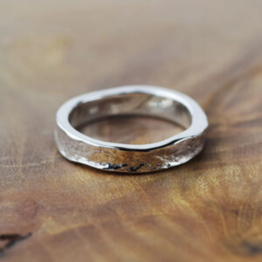 Textured 4mm Wide Silver Storybook Ring