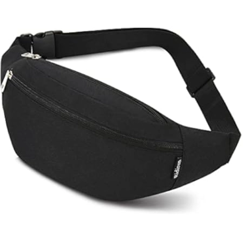 Bum Bag with Extender Strap Ladies Fanny Waist Pack with Three Pockets Waist Bag Women Large Capacity for Fashion Travel Dog Walking Hiking, Black : Amazon.co.uk: Fashion