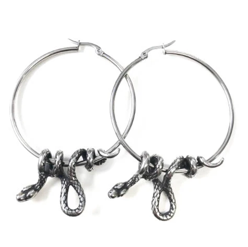 Serpent's Lair Snake Earrings | Mysticum Luna Alternative Hoop Earrings