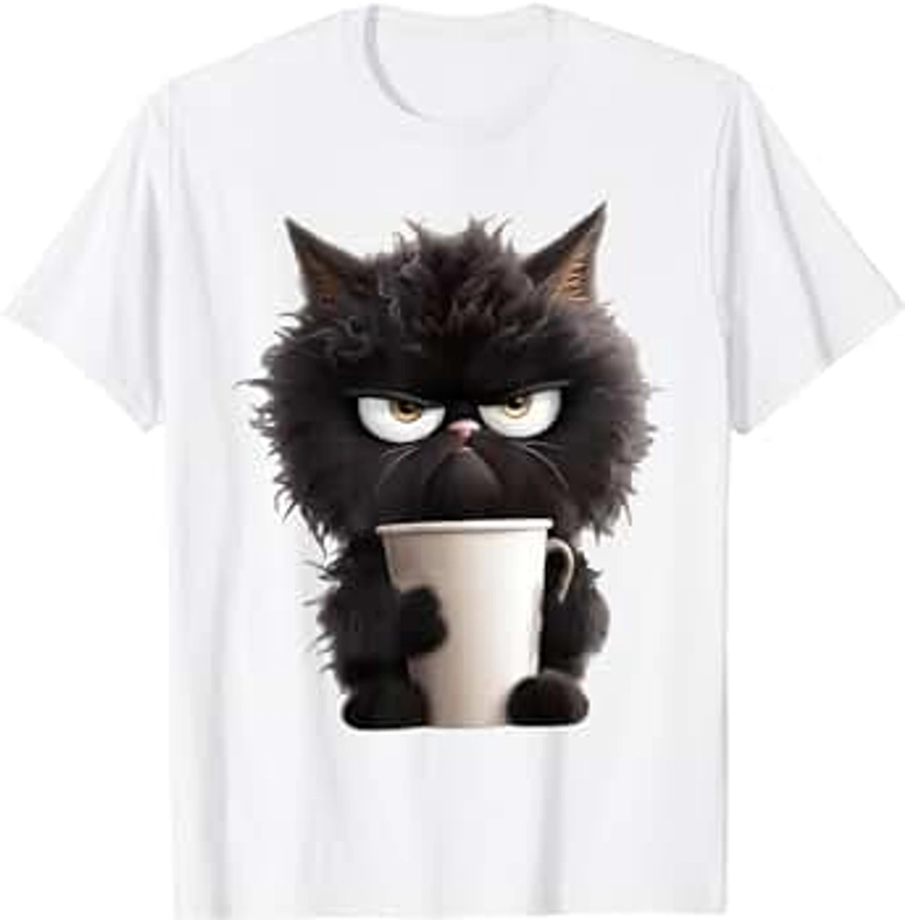 Funny Cute Black Cat Coffee Angry T-Shirt