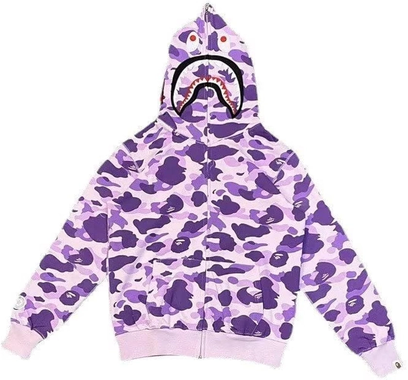 XKPhframe Boys' Sweat à capuche Bape Shark - Veste camouflage Embroidery avec tête Shark Head - Veste à capuche Shark Head - Mode urbain - Sweat à capuche avec fermeture éclair