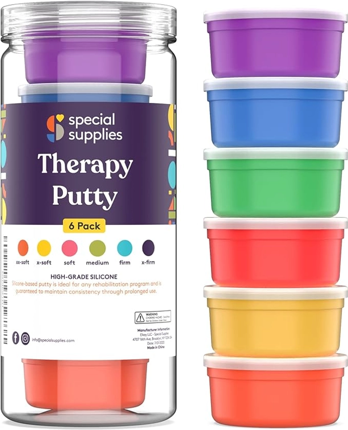 Special Supplies Therapy Putty for Kids and Adults - Resistive Hand Exercise Stress Relief Therapy Putty Kit, Set of 6 Strengths, 3 Ounces of Each Putty