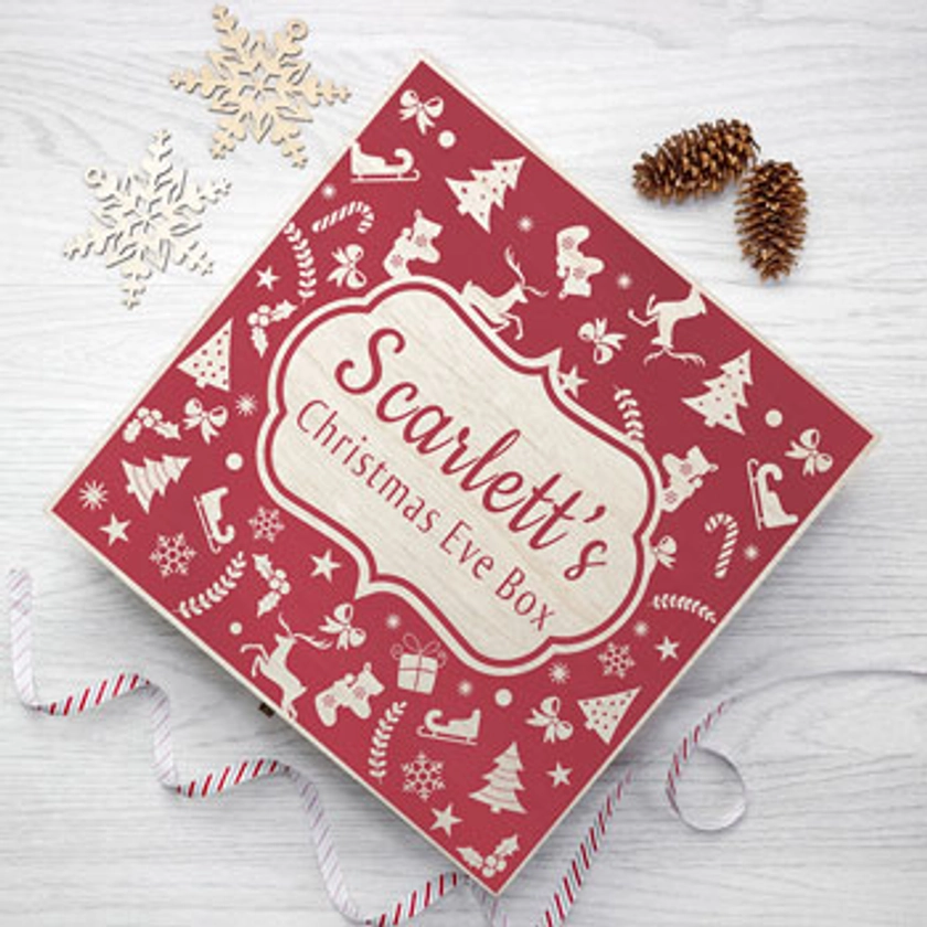 Personalised Christmas Eve Box With Festive Pattern Large