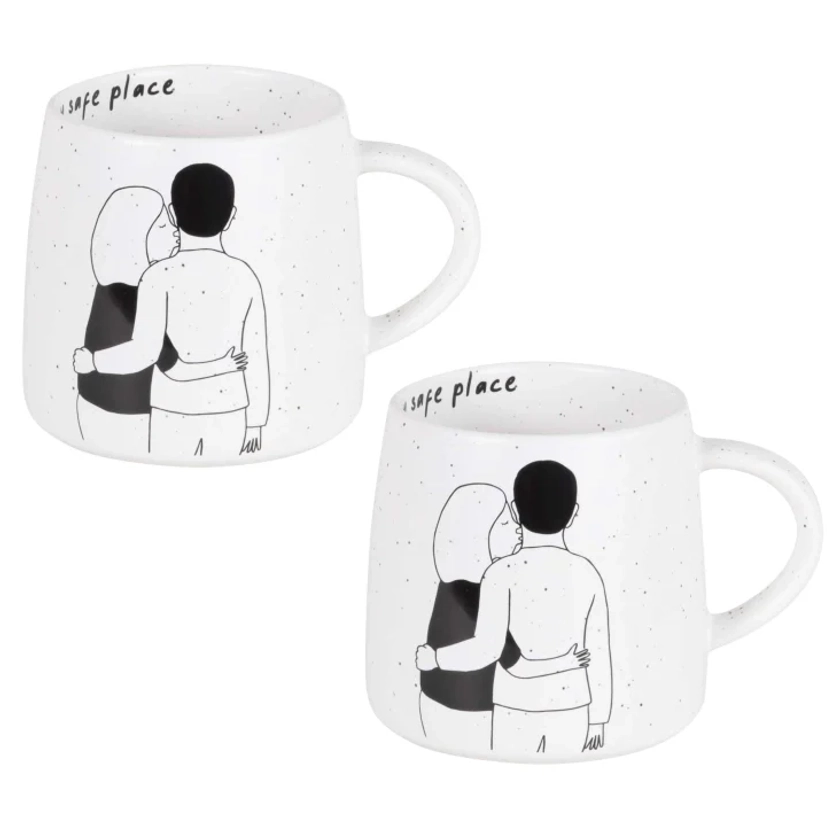 Mug en céramique blanche et noire motif couple