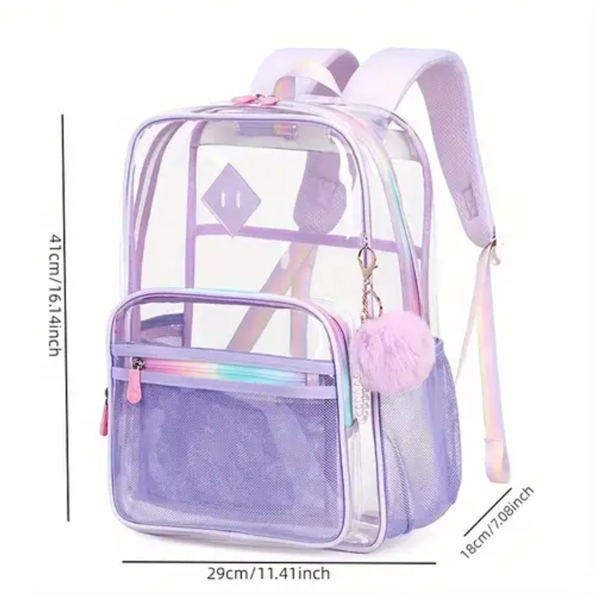 1pc PVC Transparent School Bag, Lightweight Large Capacity Backpack, Multifunctional Simple Travel Backpack