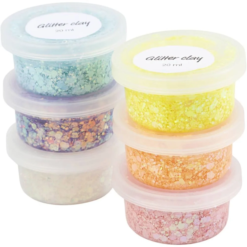 Glitter Clay, couleurs pastel, 6x20ml/ 1 Pq.