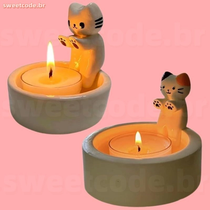 Desenho Animado Kitten Candle Holder Cute Cat Warming Decoração Dia Dos Namorados Gift Desktop Decor | Shopee Brasil
