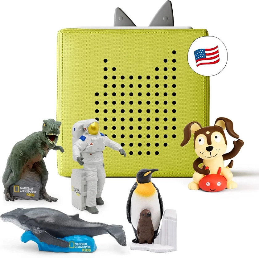 Toniebox Audio Player Starter Set with National Geographic Astronaut, Dinosaur, Whale, Penguin, and Playtime Puppy - Listen, Learn, and Play with One Huggable Little Box - Green