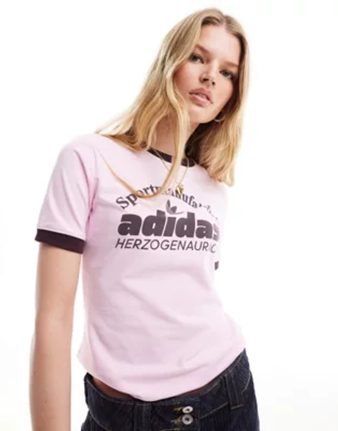 adidas Originals retro logo t-shirt in pink and brown | ASOS