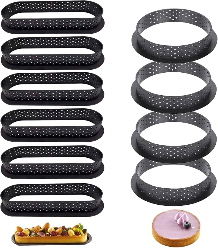 Tallgoo Moule à GâTeau 10 PièCes,moule tartelette,moules Ronds Cuisson Anneaux perforés, Anneau de Coupe-Pâtisserie Antiadhésif pour La Décoration de Gâteau : Amazon.fr: Cuisine et Maison