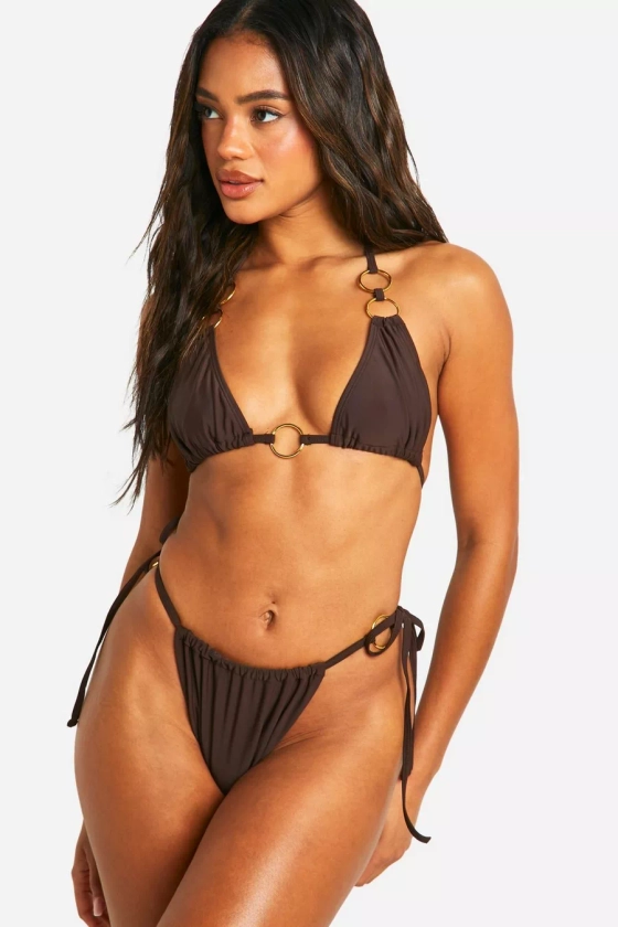 Bikini à imprimé triangle avec haut brassière et bas taille haute