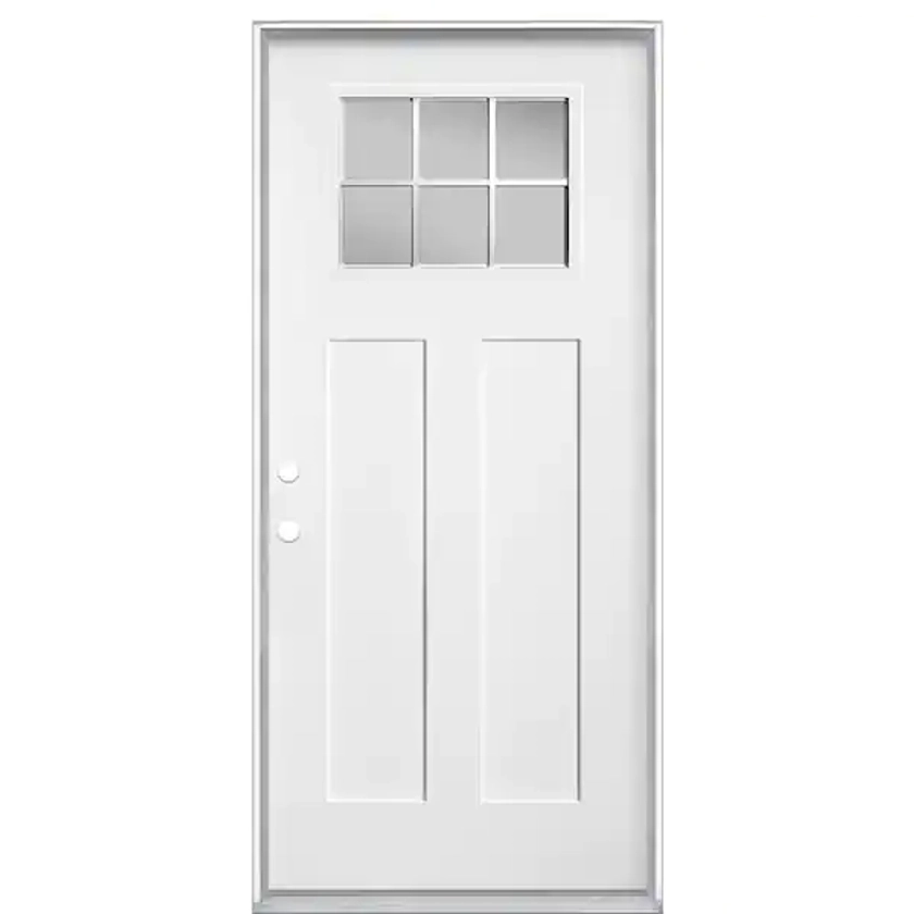 Masonite 36 in. x 80 in. Craftsman 6 Lite Right-Hand Inswing Primed Smooth Fiberglass Prehung Front Door with No Brickmold 27172 - The Home Depot