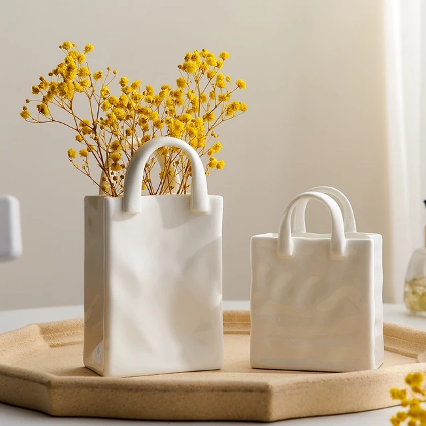 Vase décoratif nordique en céramique, sac à main, fleurs décoratives pour la maison, accessoires de décoration de Table, cadeau | AliExpress