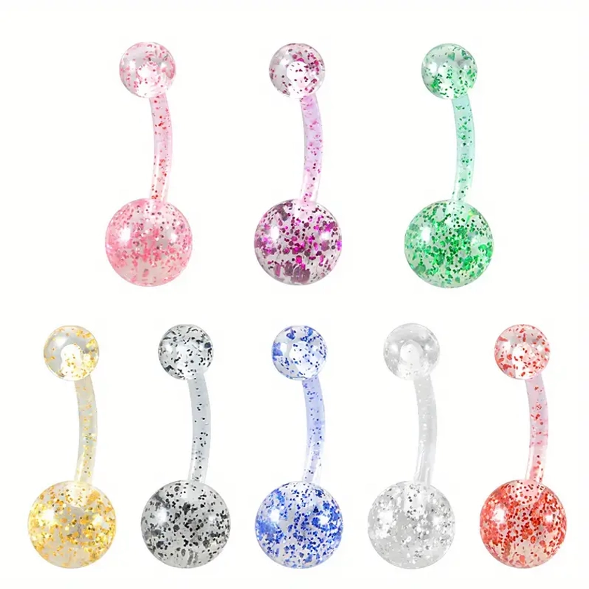 8 Pcs Acrylic Plastic Ball Belly Button Rings Set Candy Color Curved Belly Button Ring For Women